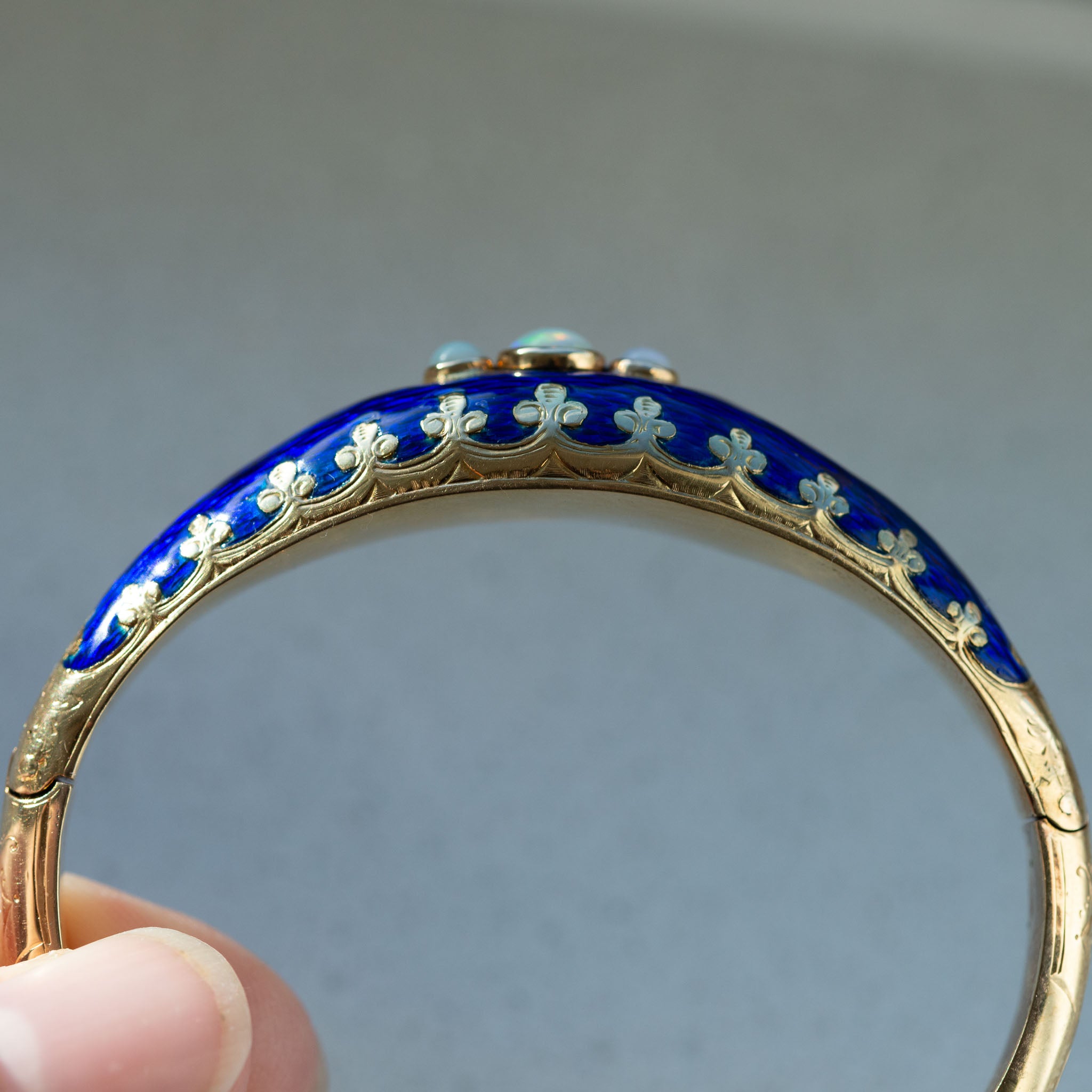 Victorian 18K Gold Guilloché Enamel Cuff Bracelet