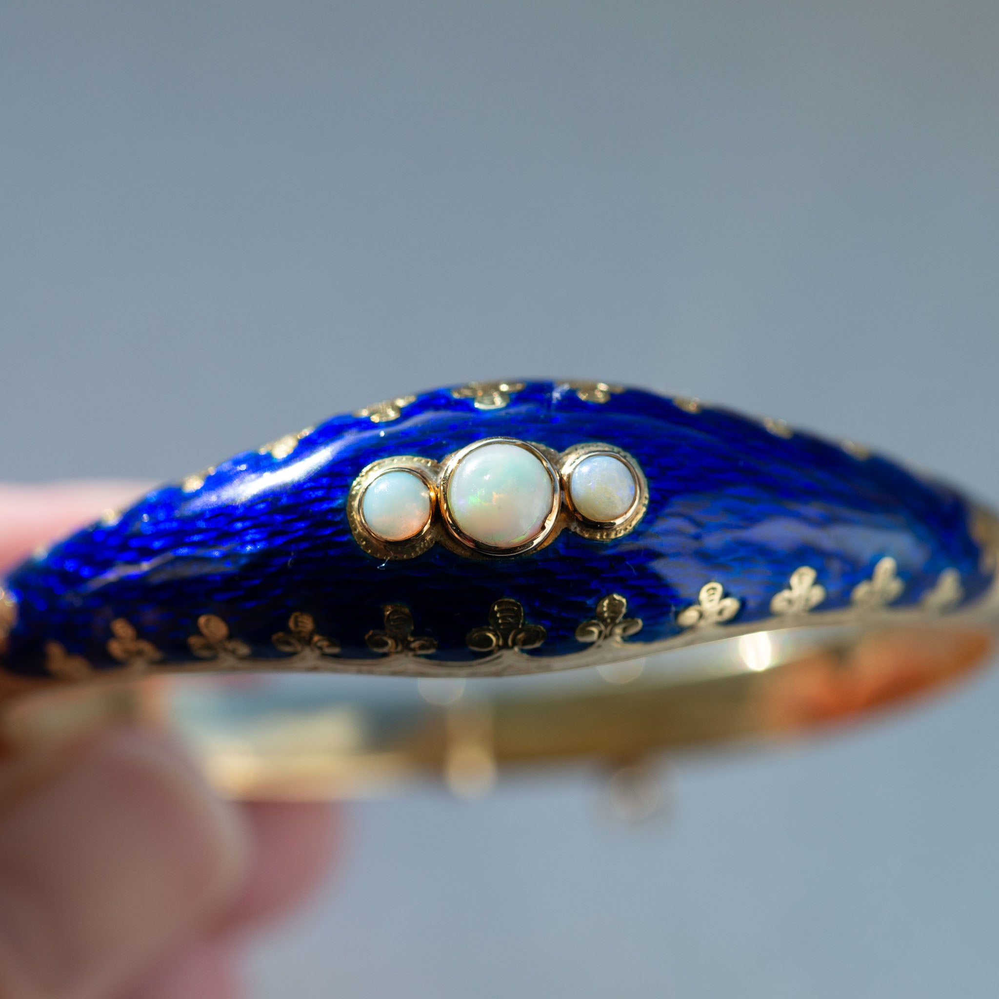 Victorian 18K Gold Guilloché Enamel Cuff Bracelet