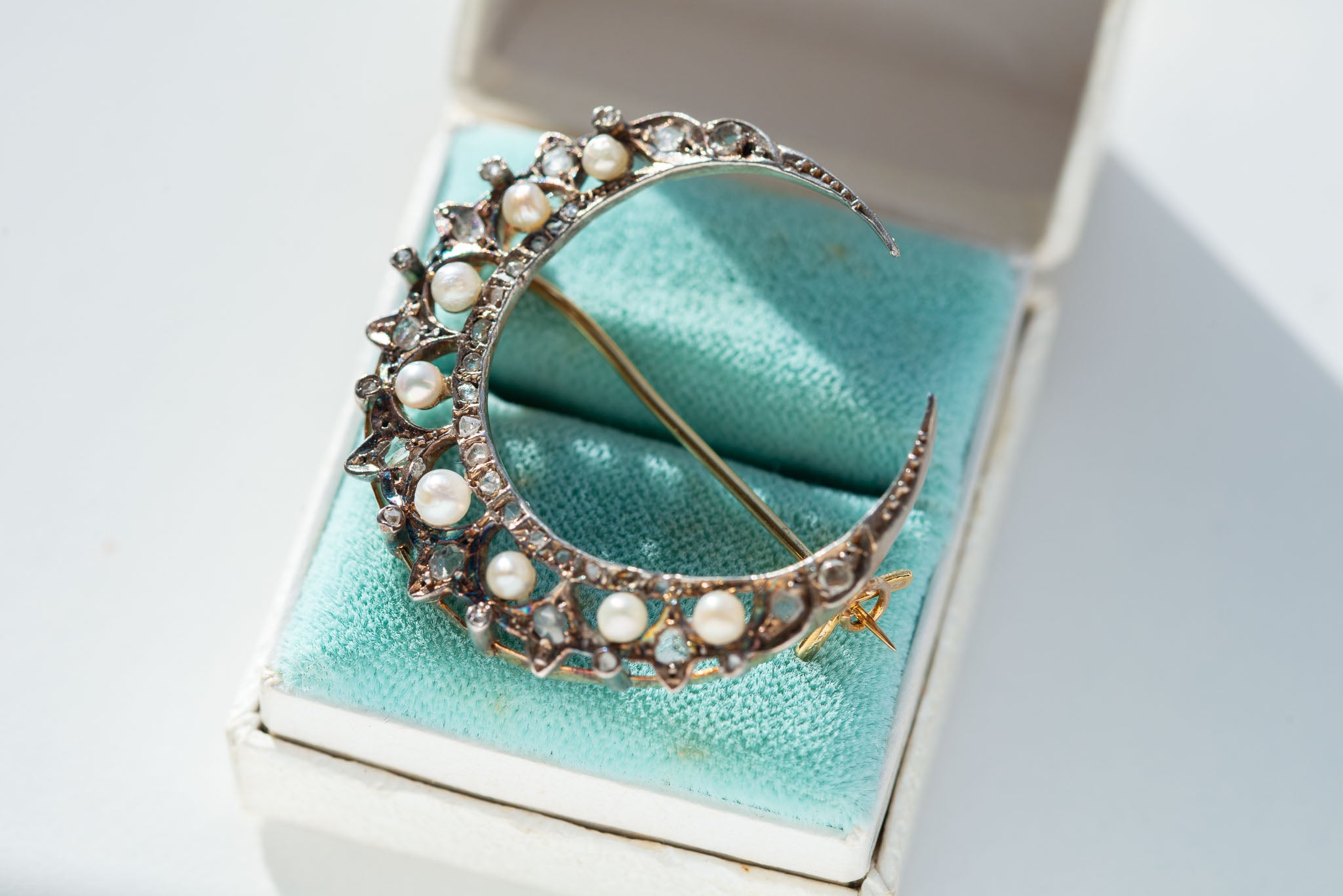 French Belle Epoque Diamond Crescent Brooch