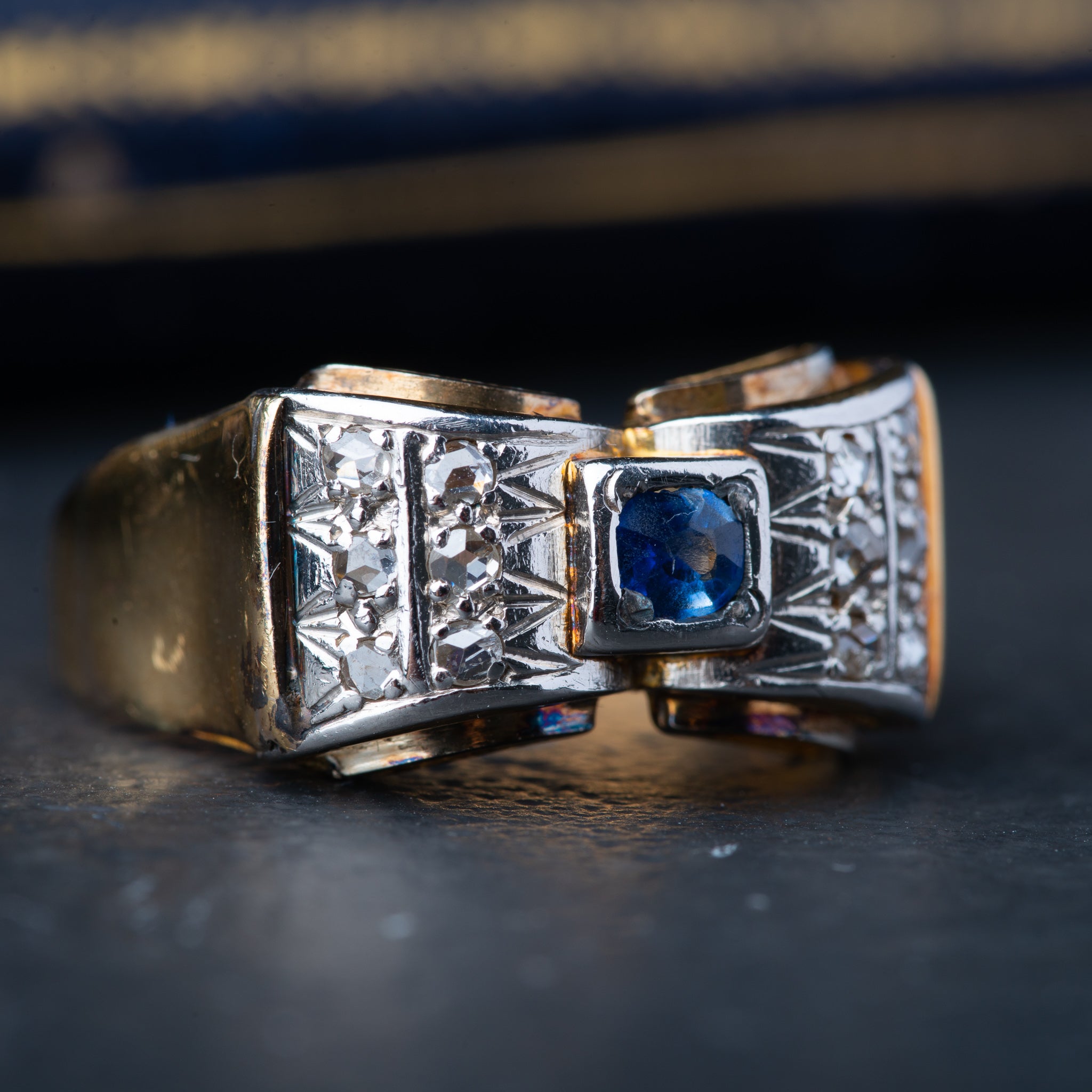 Retro Sapphire Tank Ring - Luxoria Vita