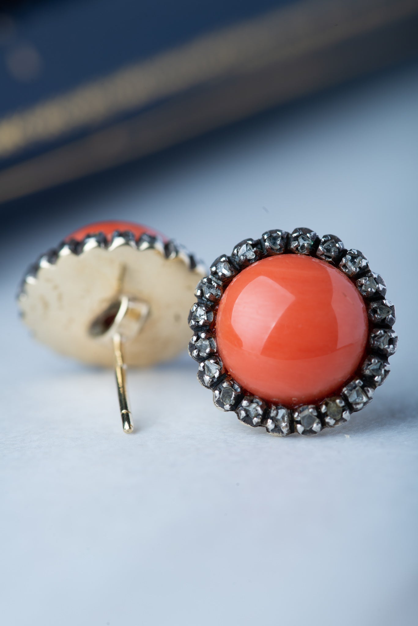 Antique coral diamond earrings - Luxoria Vita