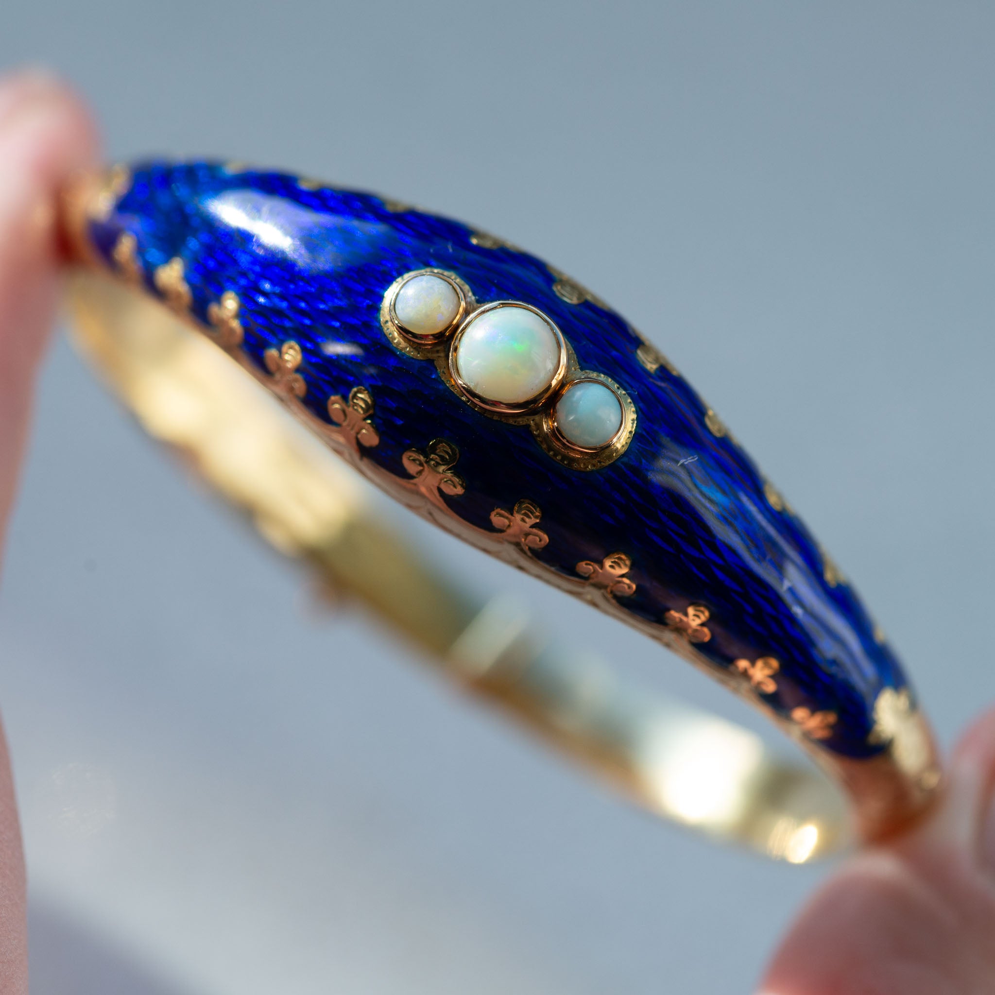 Victorian 18K Gold Guilloché Enamel Cuff Bracelet