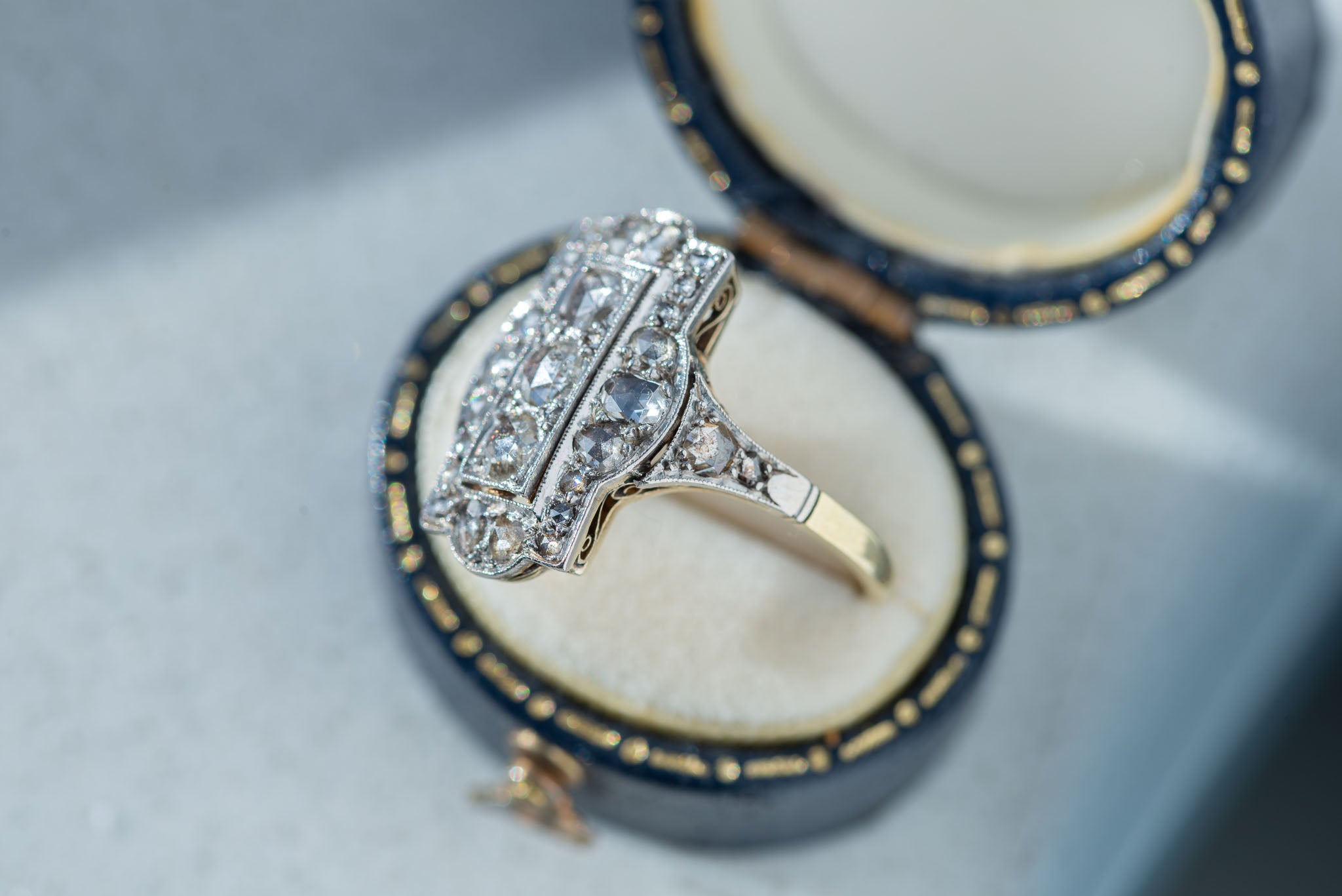 1920's Dutch Antique Rosecut Diamond Plaque Ring - Antique Castle Rings