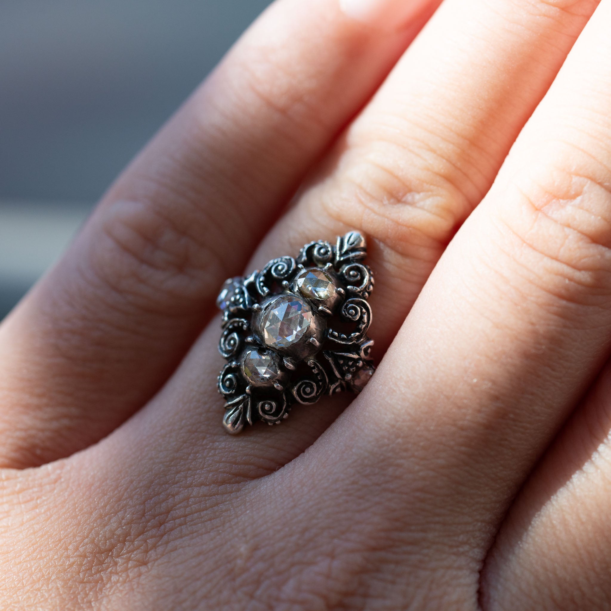 Dutch Rosecut Diamond Navette Ring