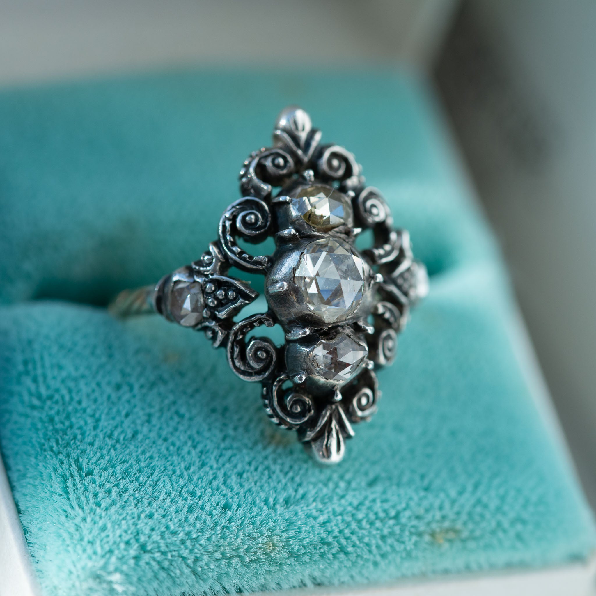 Dutch Rosecut Diamond Navette Ring