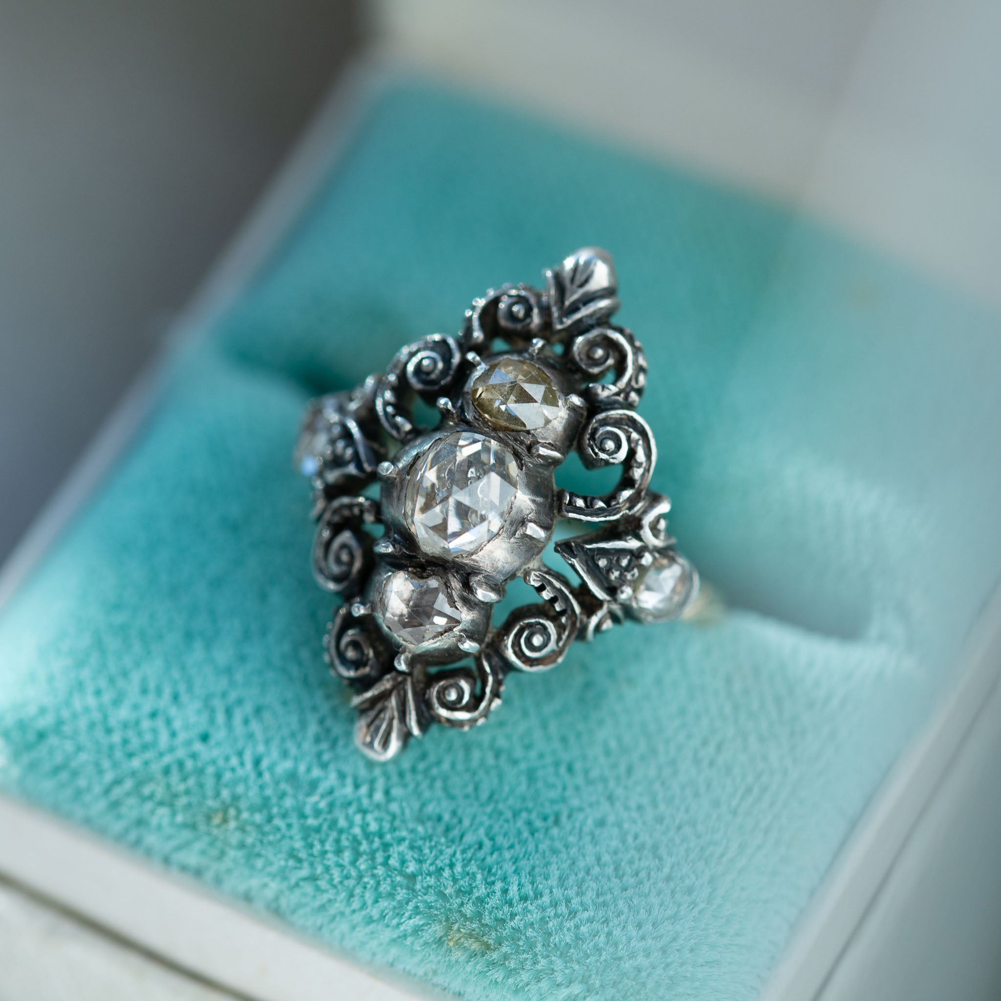 Dutch Rosecut Diamond Navette Ring