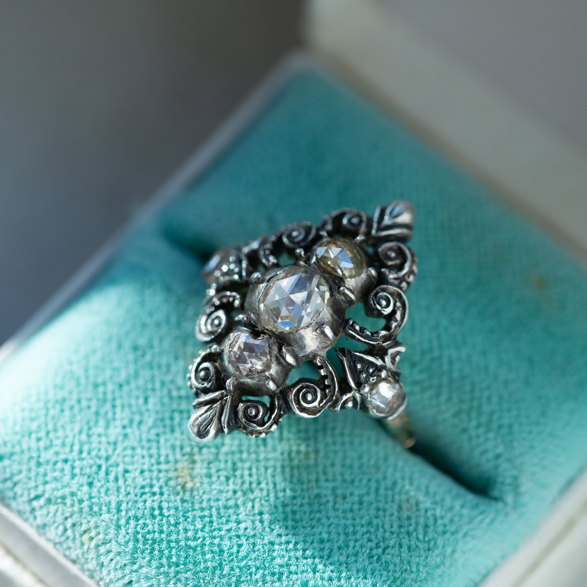 Dutch Rosecut Diamond Navette Ring