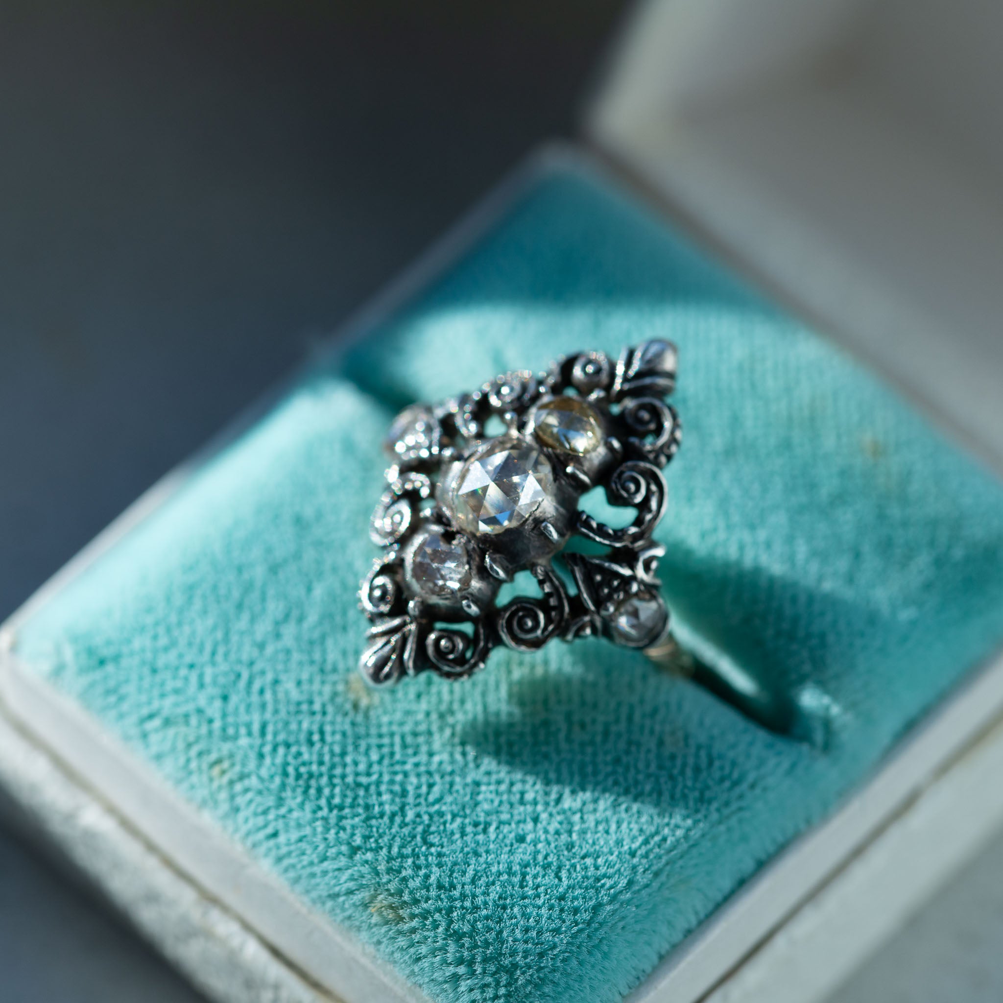 Dutch Rosecut Diamond Navette Ring