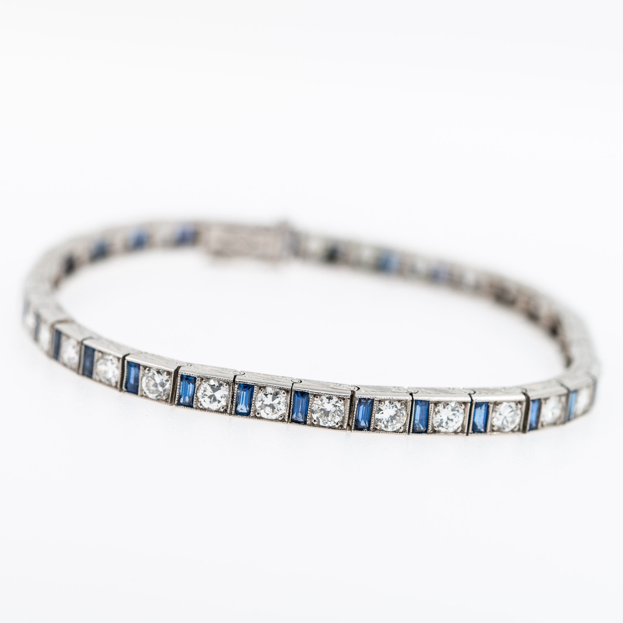 Art Deco Platinum Sapphire 5.00ct Diamond Bracelet - LUXORIA VITA