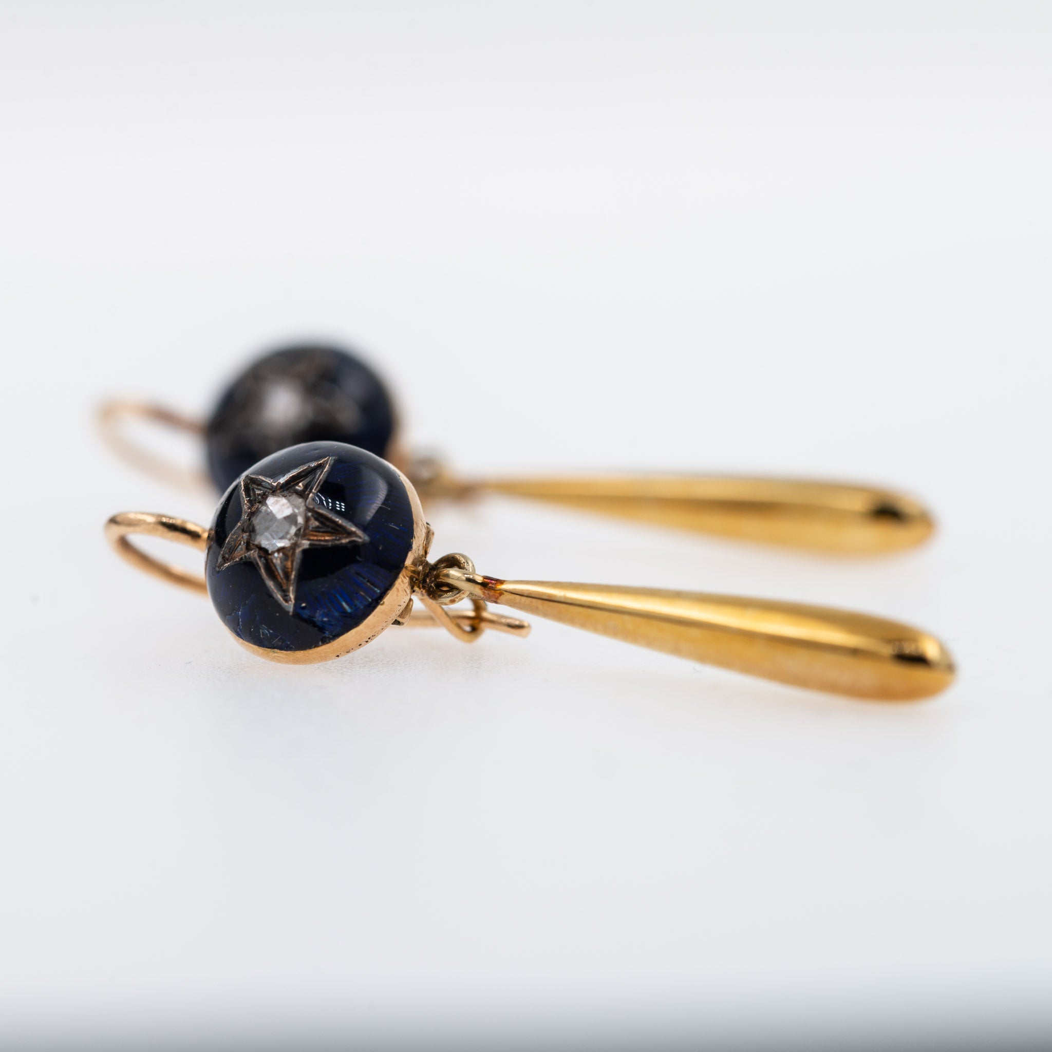 Victorian enamel rosecut diamond star set torpedo earrings