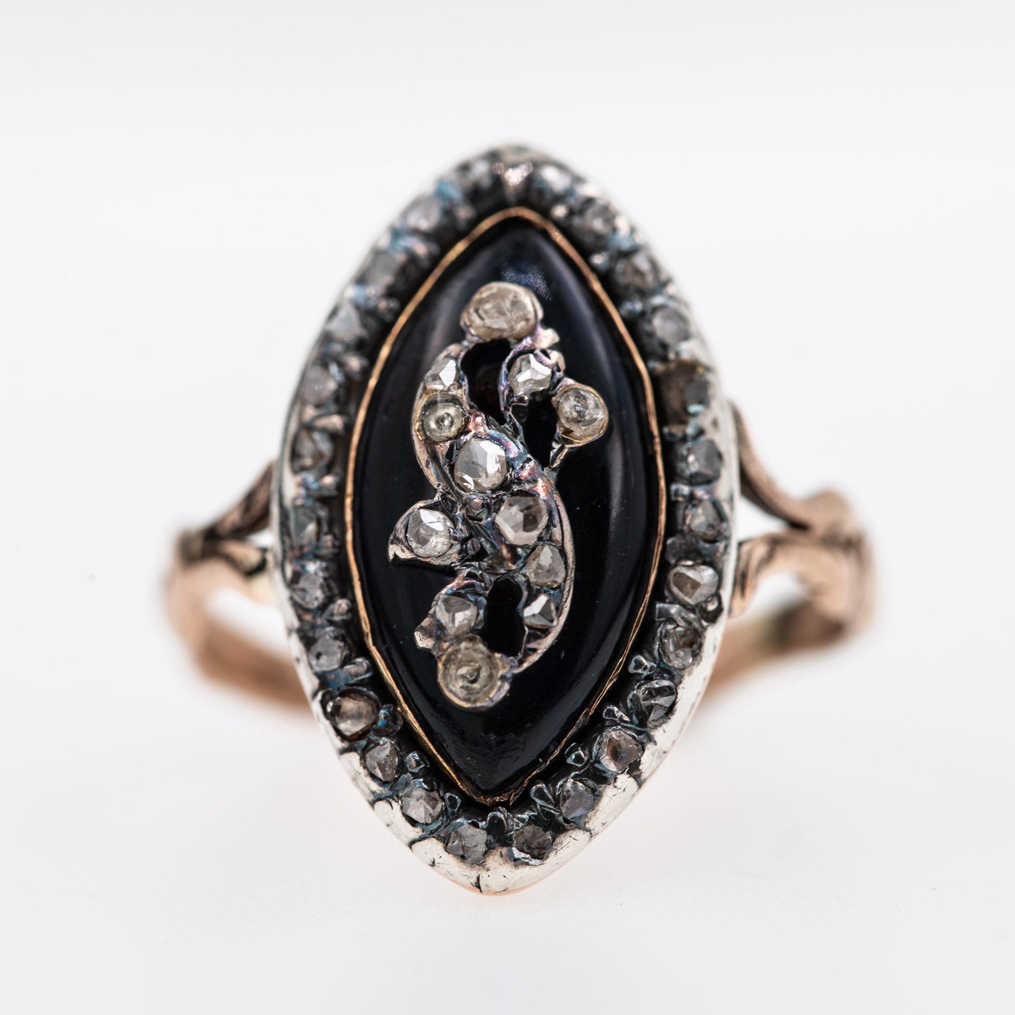 Georgian Rosecut Diamond Bristol Glass Monogram Ring J/S