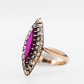 Victoriaanse Nederlandse Navette Ring, Labrobijn, Roségeknipt Diamanten Halo, 14K Goud