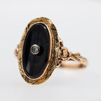 Victorian Onyx Rosecut Diamond Ring 14K solid gold