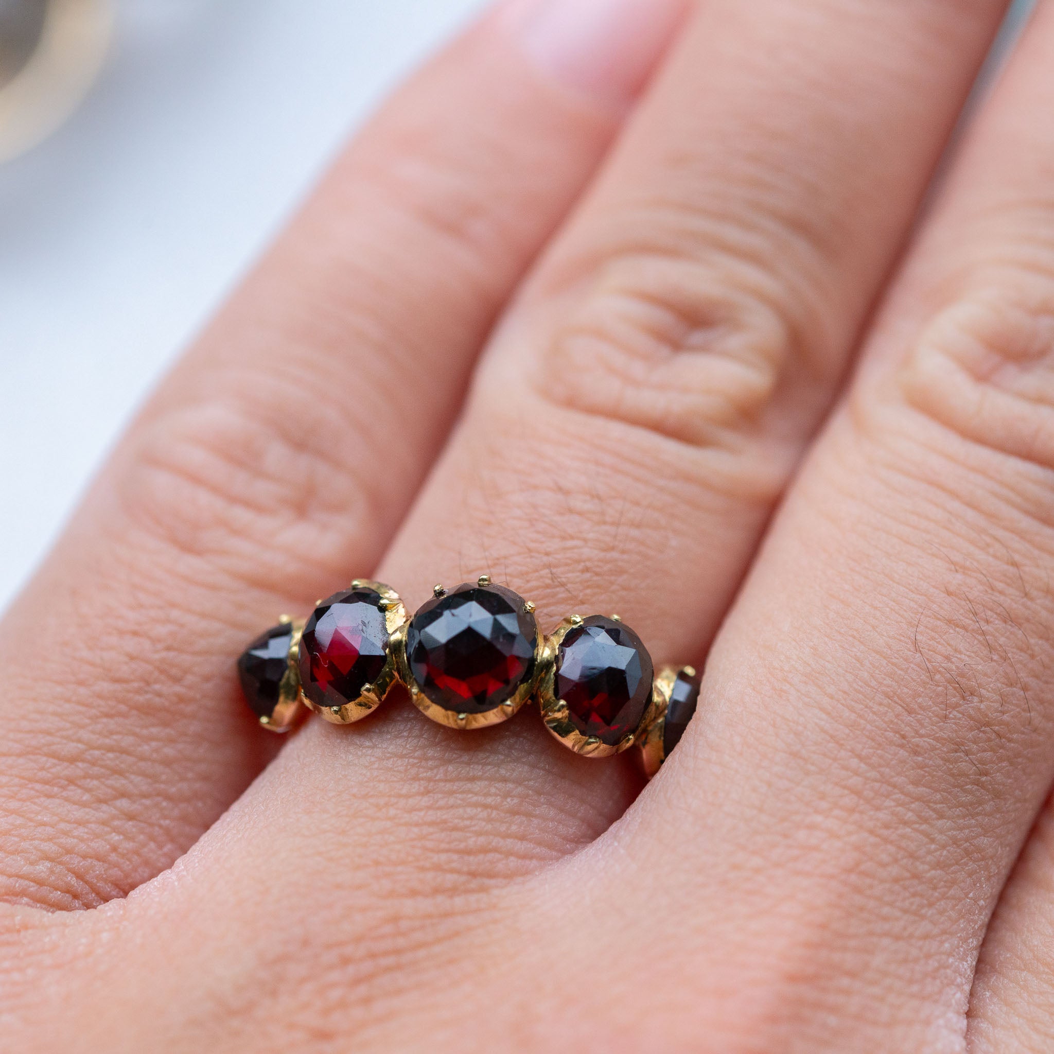 Antique Garnet Half Hoop Ring