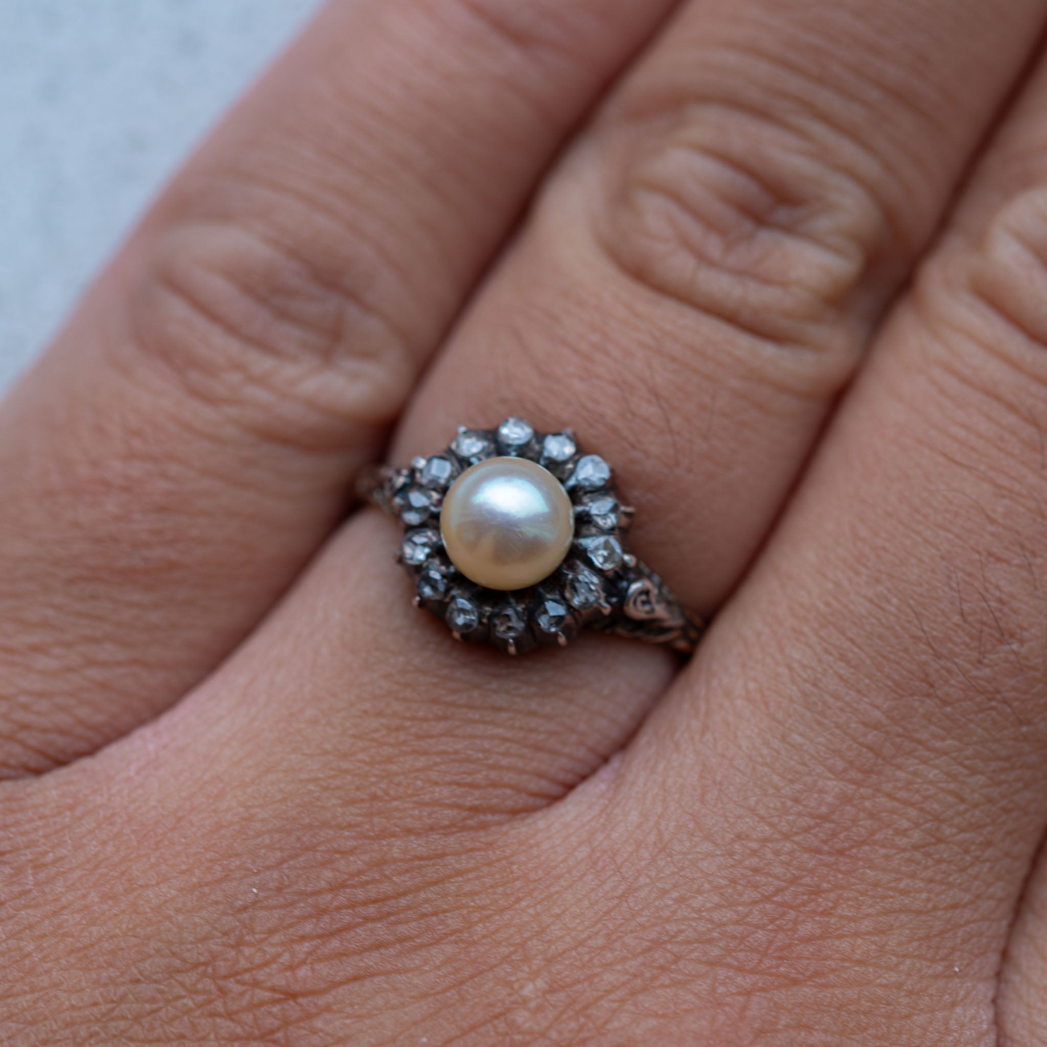 Dutch Foiled Rosecut Diamond Pearl Ring