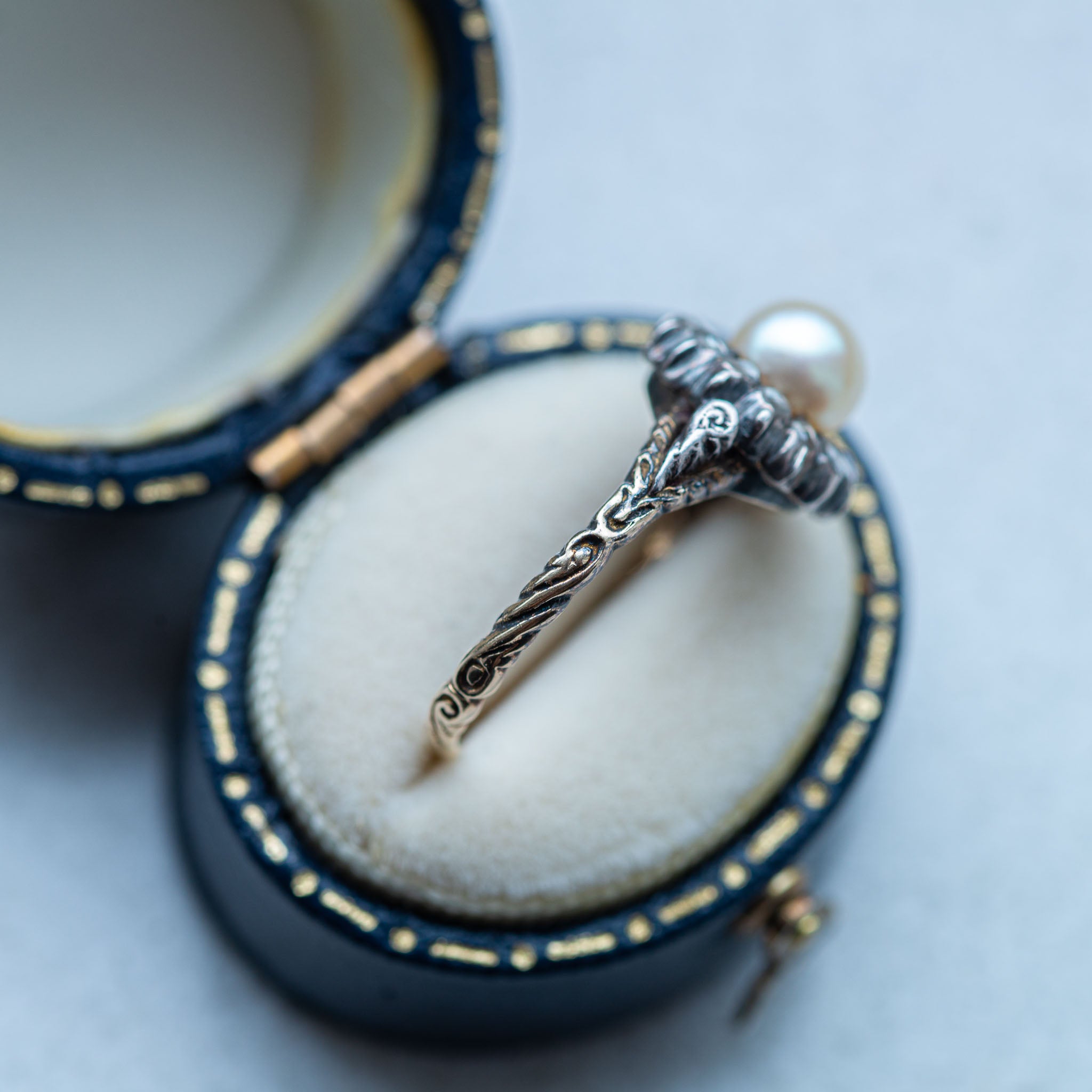 Dutch Foiled Rosecut Diamond Pearl Ring