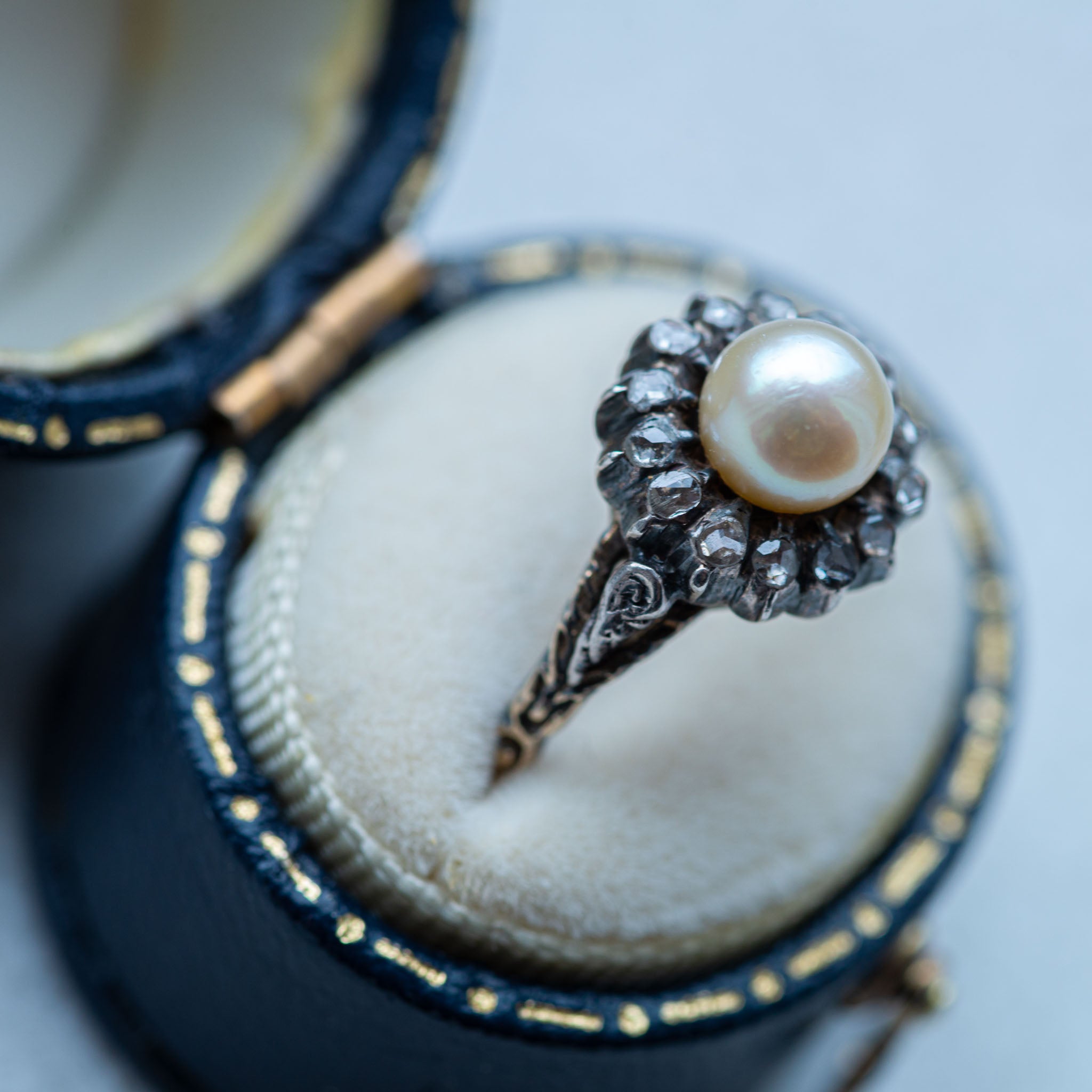 Dutch Foiled Rosecut Diamond Pearl Ring