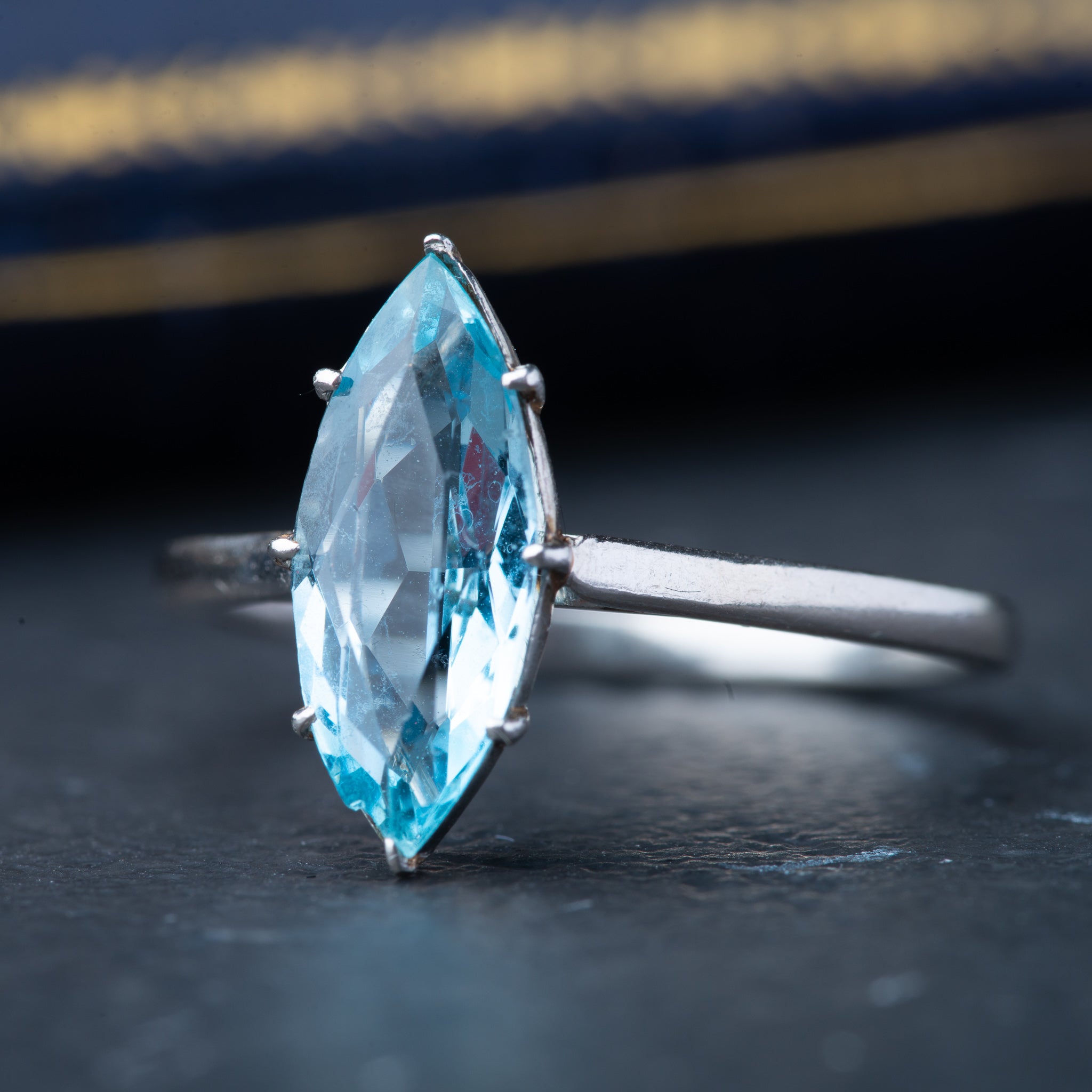 Marquise Aquamarine Platinum Ring - Luxoria Vita