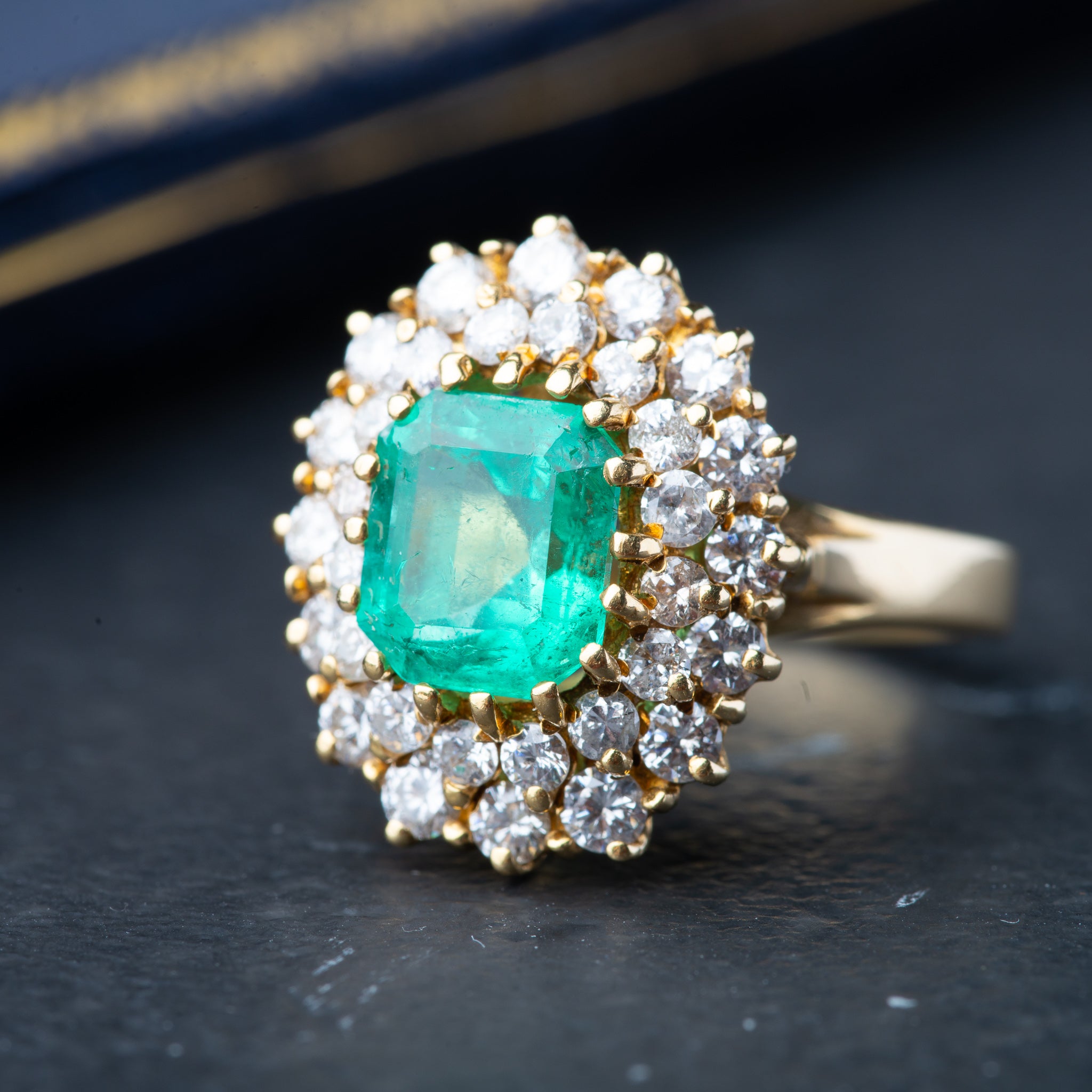 Vintage Emerald Diamond Cocktail Ring - Luxoria Vita