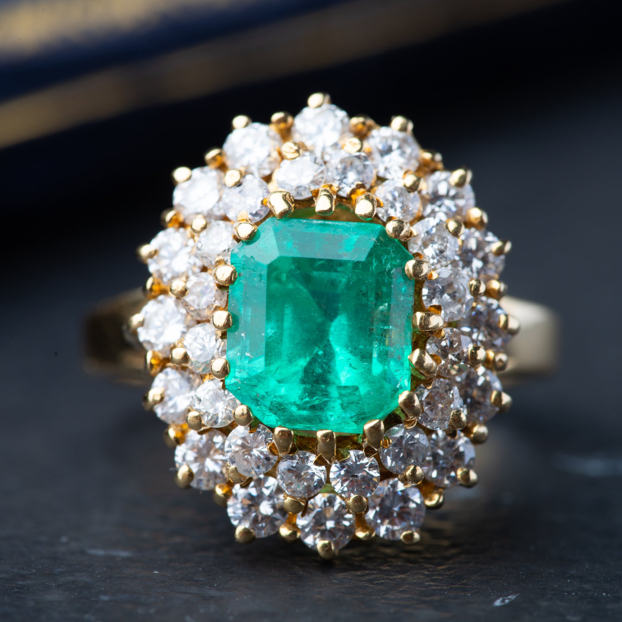 Vintage Emerald Diamond Cocktail Ring - Luxoria Vita