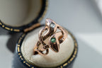 Victorian Entwined Double Emerald Rosecut Diamond Snake Ring - LUXORIA VITA