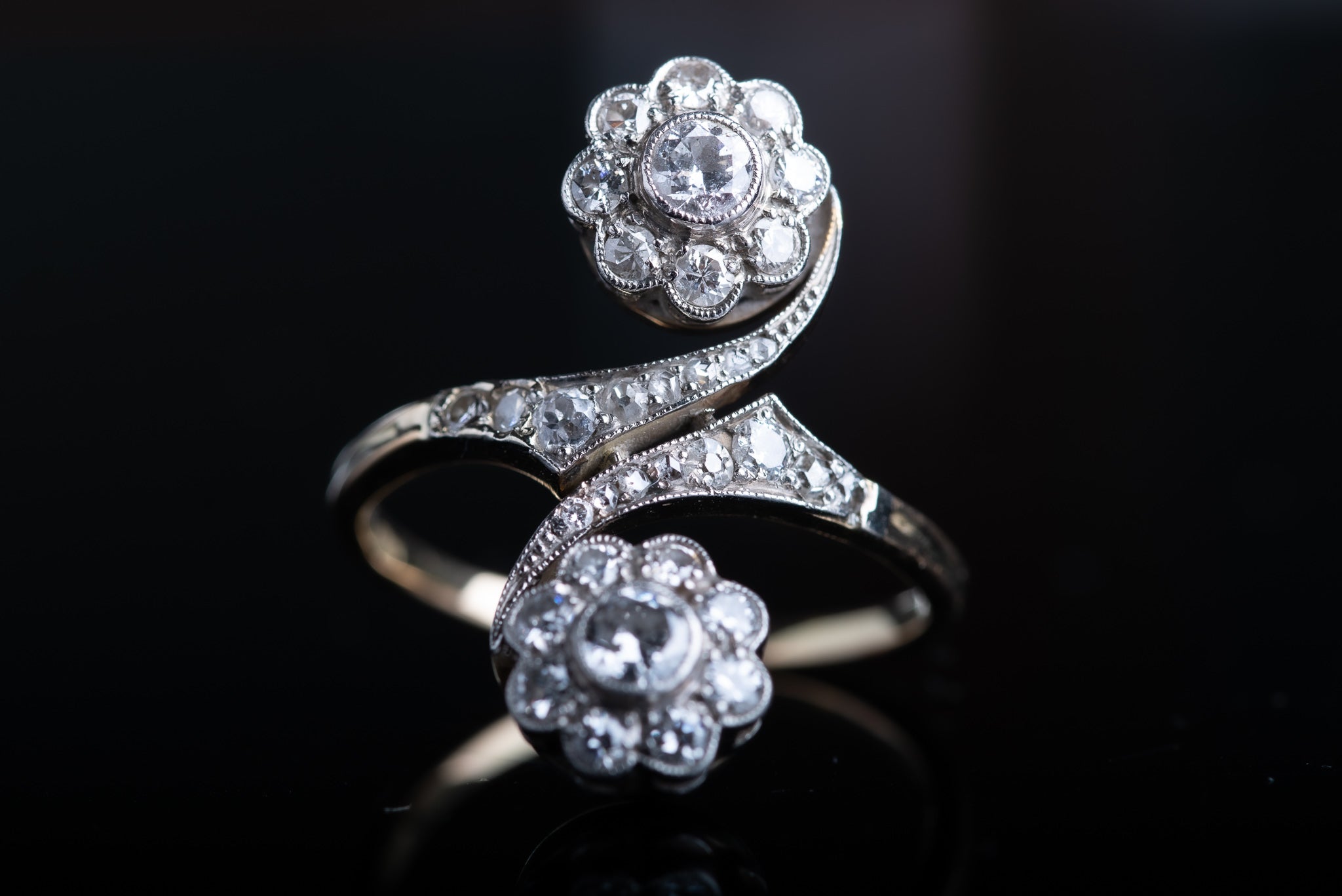 Edwardian Statement Floral Toi & Moi Diamond Ring - Luxoria Vita